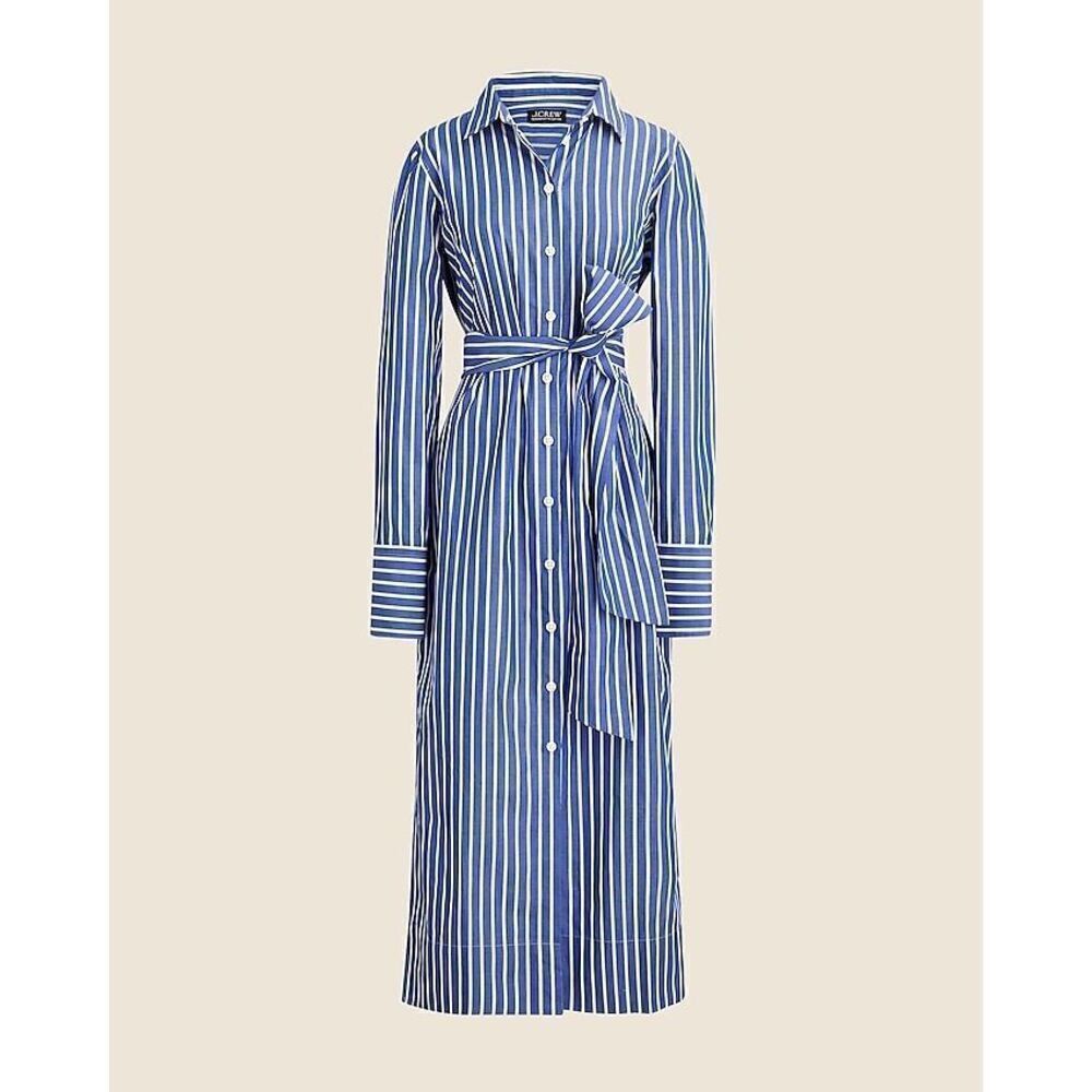 J Crew Long-sleeve button-up shirtdress in striped cotton poplin women's 6 NEW